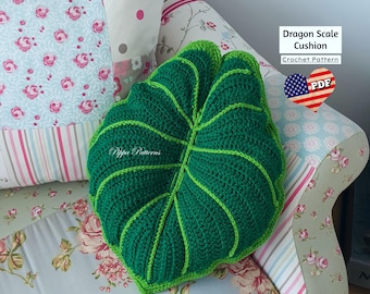 Crochet Dragon Scale Leaf Cushion Pattern: Photo Tutorial (PDF Pattern)