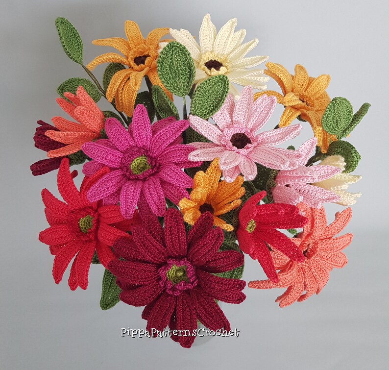 Crochet Gerbera Flower Pattern photo tutorial Plant | Etsy