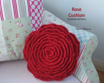 Crochet Rose Cushion Pattern - Rose pillow - crochet - photo tutorial - crochet pattern