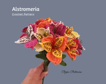 Crochet Alstromeria Pattern photo tutorial -  Crochet Inca Lily - Crochet Flower Pattern  for Decor, Bouquets and Arrangements