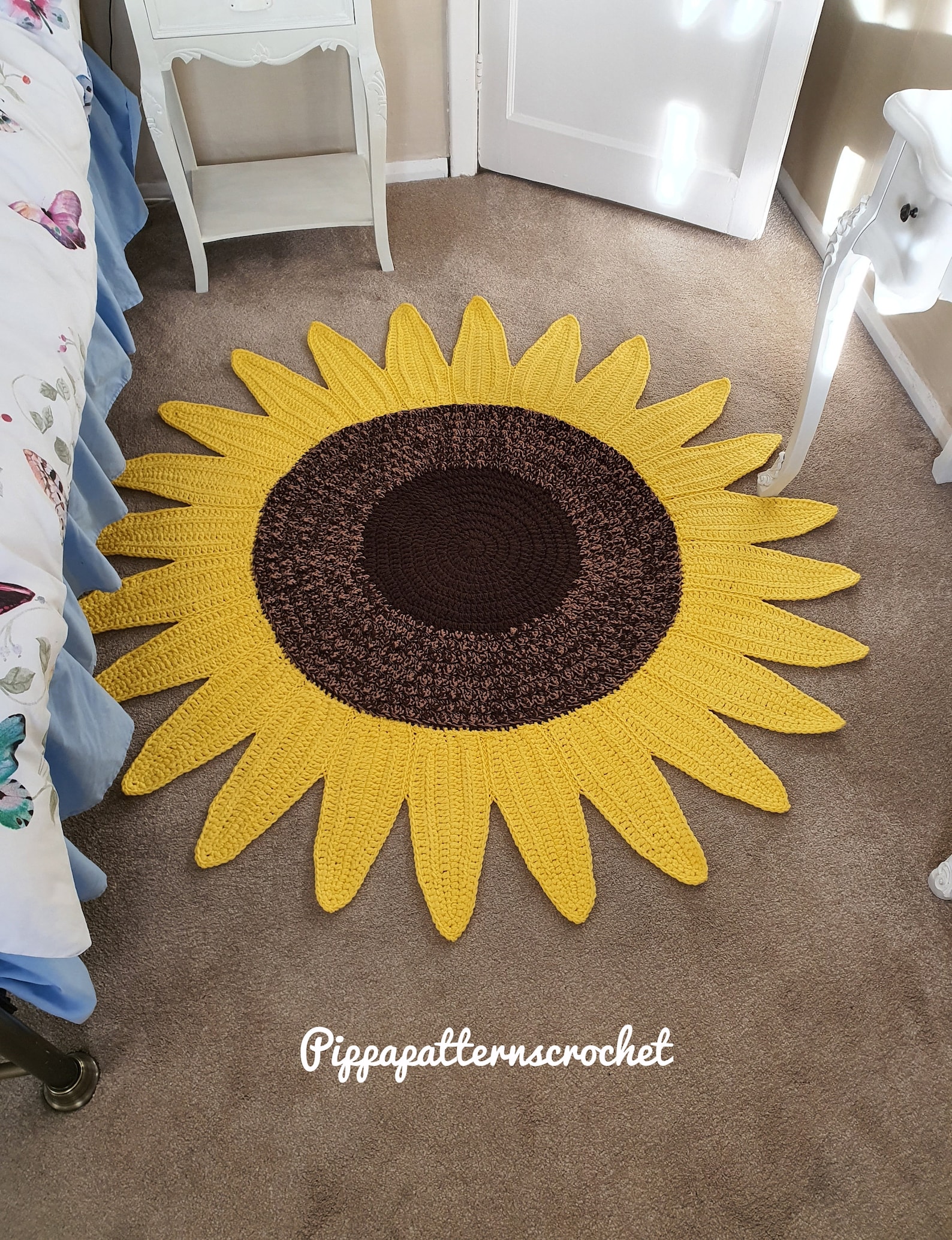 Crochet Sunflower Rug Pattern Photo Tutorial Sunflower Rug Etsy UK