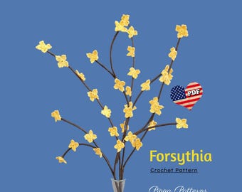 Forsythia Crochet photo tutorial Pattern Gold Rain  floral Arrangements.