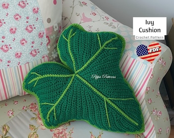 Crochet ivy leaf cushion  pattern - ivy pillow - photo tutorial