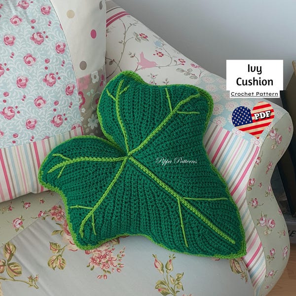 Crochet ivy leaf cushion  pattern - ivy pillow - photo tutorial