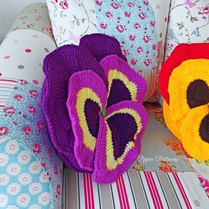 Crochet Pansy Cushion pattern photo tutorial Pansy pillow image 4