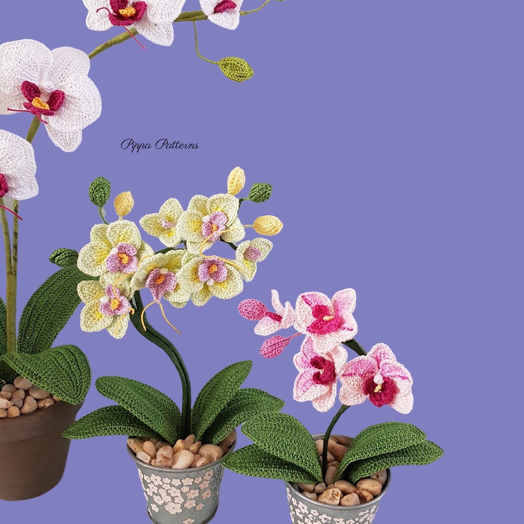 かぎ針編みのミニ胡蝶蘭のパターン - 装飾、ブーケ、アレンジメントの