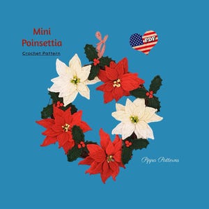 Poinsettia and Holly Christmas Festive Wreath crochet pattern photo tutorial- Christmas flower decoration