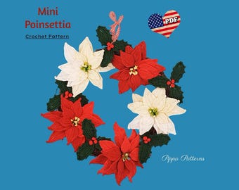 Poinsettia and Holly Christmas Festive Wreath crochet pattern photo tutorial- Christmas flower decoration