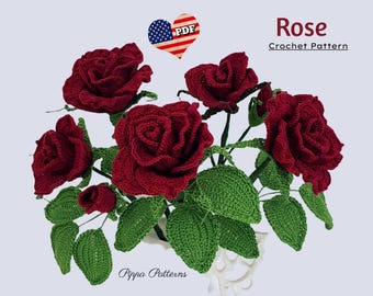 Crochet Rose  Pattern - Crochet Rose Flower Pattern - crochet pattern - photo tutorial for Decor, Bouquets and Arrangements