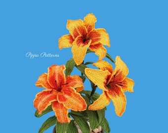 Crochet Tiger Day Lily Flower Pattern photo tutorial- Crochet Day Lily, crochet pattern for Decor, Bouquets and Arrangement