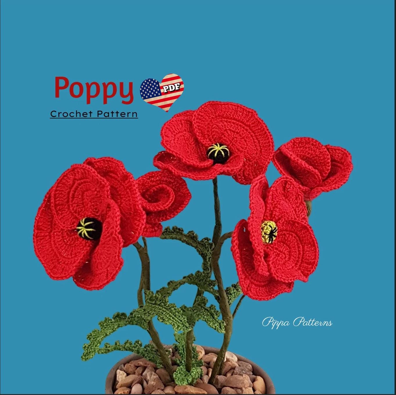 かぎ針編みのポピーパターン：写真チュートリアル（PDFダウンロード