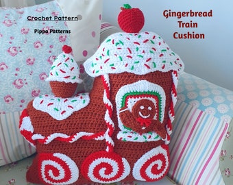 Gingerbread Train Cushion - Gingerbread Train pillow - photo tutorial - crochet pattern