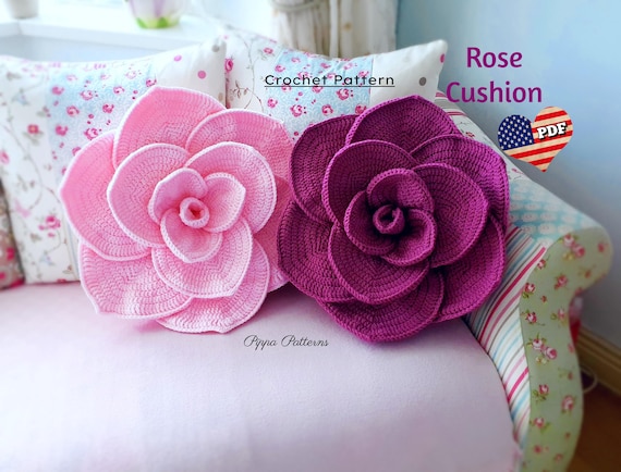 Crochet Rose Cushion Pattern: Photo Tutorial (PDF Pattern)