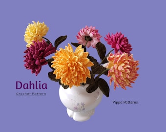 Modèle de dahlia au crochet - Tutoriel photo de modèle de fleur de dahlia au crochet - modèle au crochet pour la décoration, les bouquets et les arrangements