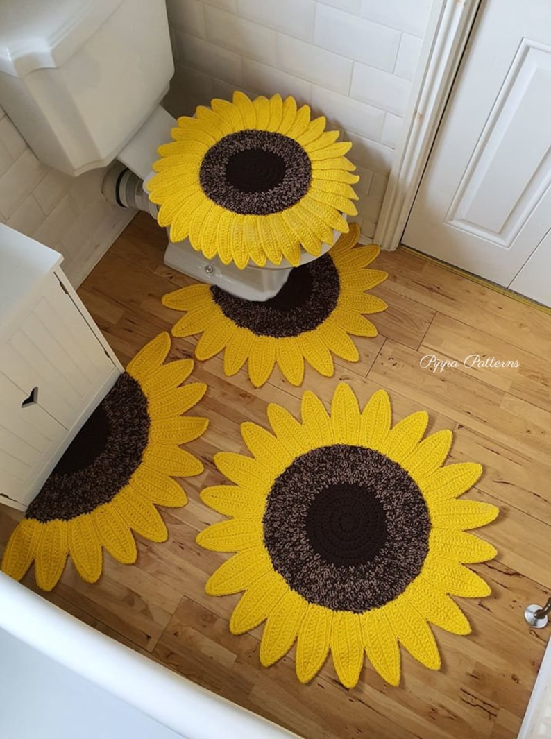 Crochet Sunflower Bathroom Set Sunflower Mat Sunflower Etsy