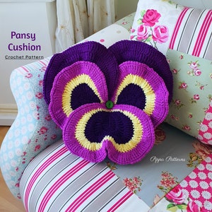 Crochet Pansy Cushion pattern photo tutorial Pansy pillow image 1