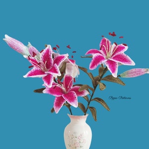 Crochet Stargazer Lillies Pattern Pink & Yellow Tiger Lily Flower Pattern photo tutorial image 2