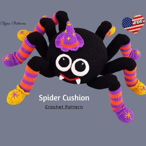 Crochet Spider Cushion photo tutorial- Spider Toy - Spider Decoration - crochet pattern