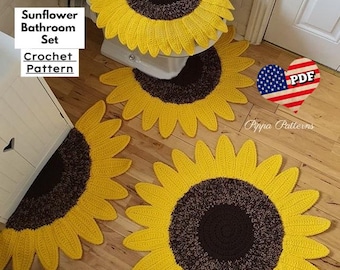 Crochet Sunflower Bathroom Set Pattern: Mat & Toilet Cover Photo Tutorial (PDF Pattern)