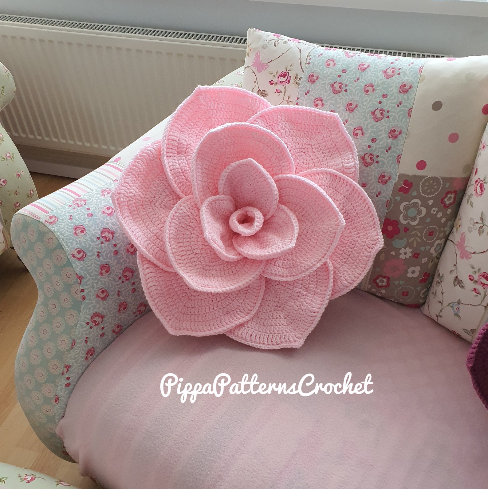Crochet Rose Cushion Pattern Rose Pillow Crochet Photo Etsy UK