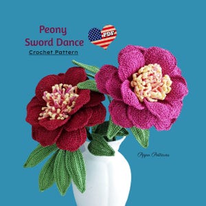 Crochet Peony Flower Pattern photo tutorial- Crochet Peony Sword Dance - Crochet pattern for Decor, Bouquets and Arrangements