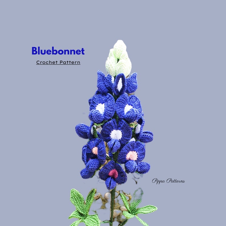 Crochet Bluebonnet Pattern Crochet Flower Pattern photo tutorial crochet pattern for Decor, Bouquets and Arrangements image 1