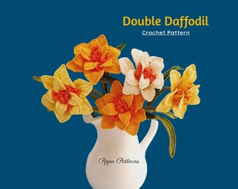 Crochet Double Daffodil Pattern  -  Crochet Flower Pattern - photo tutorial - crochet pattern for Decor, Bouquets and Arrangements