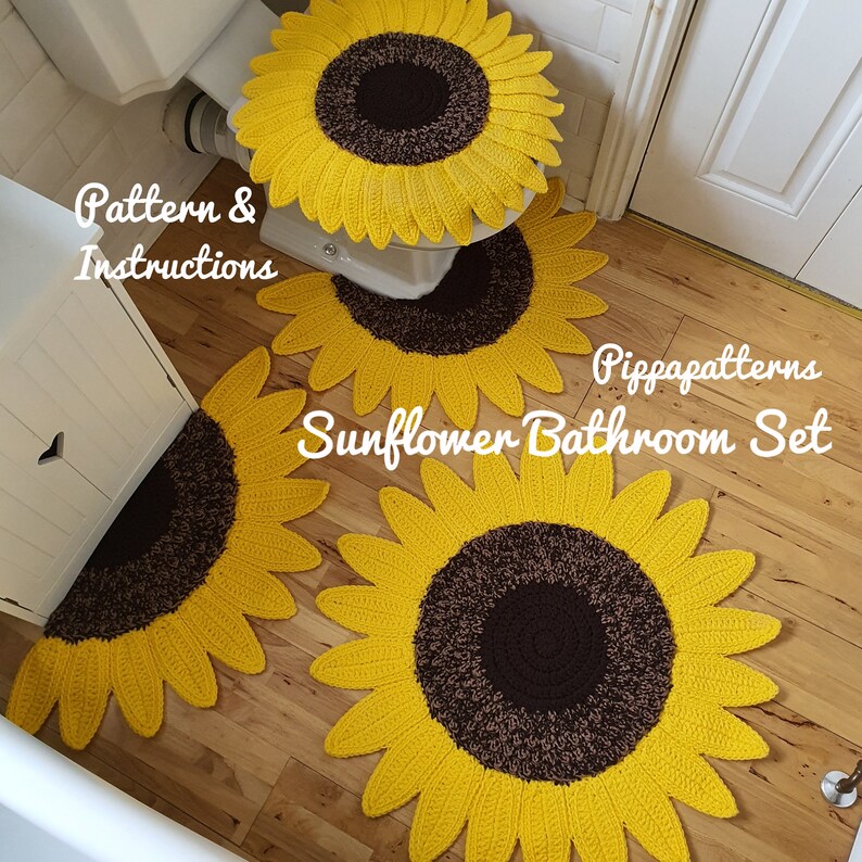 Crochet Sunflower Bathroom Set Sunflower mat Sunflower Etsy México