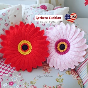 Crochet Gerbera Daisy Cushion - Gerbera Daisy pillow - crochet - photo  tutorial - crochet pattern