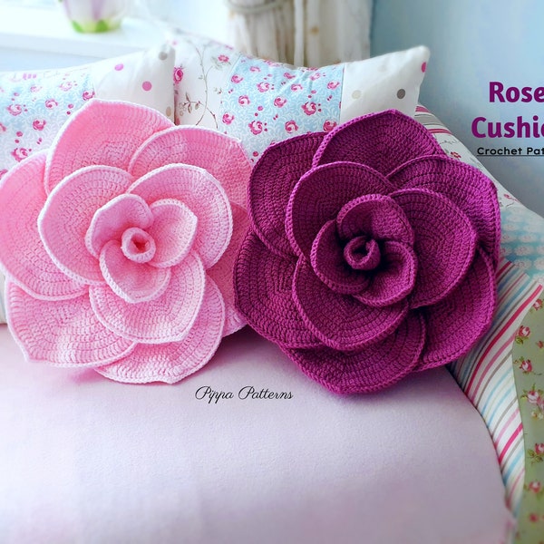 Crochet rose cushion pattern - rose pillow - crochet - photo tutorial - crochet pattern