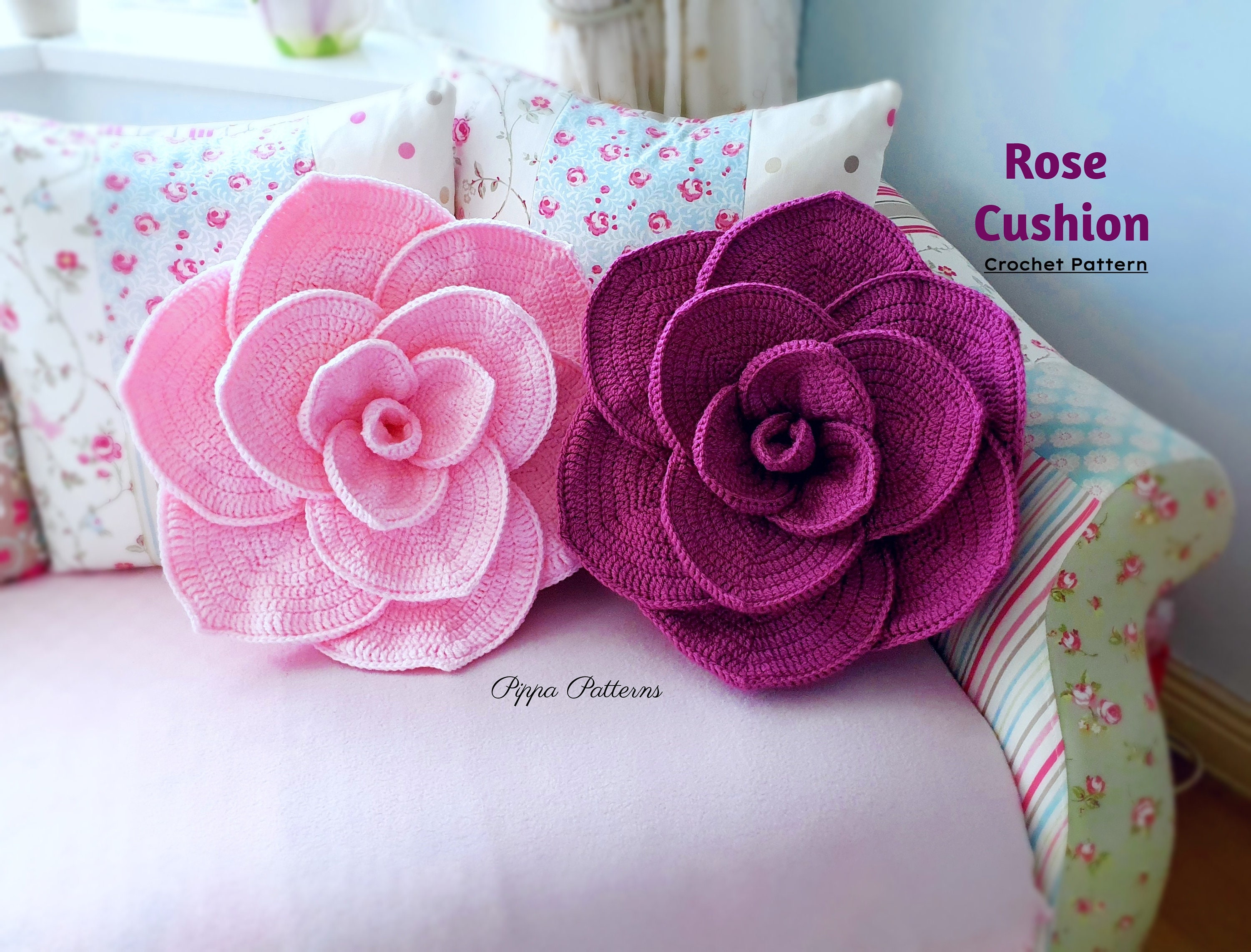 Crochet Rose Cushion Pattern Rose Pillow Crochet Photo Tutorial Crochet  Pattern 