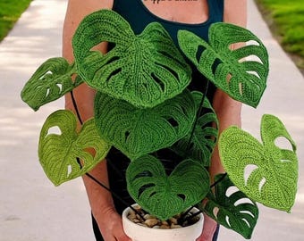 かぎ針編みのモンステラ植物パターン：写真付きチュートリアル（PDF