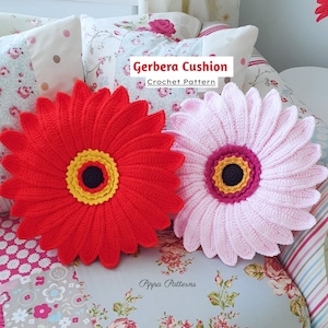 Coussin Gerbera Daisy au crochet - Coussin Gerbera Daisy - Crochet - Tutoriel photo - Modèle au crochet