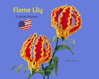 Crochet Flame Lily Pattern  -  Gloriosa Lily - Crochet Flower Pattern - photo tutorial - crochet pattern for Bouquets and Arrangements