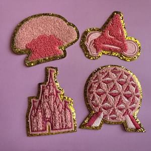 Pink Theme Park Chenille Patch Set | Patches available - Magical Park | Epcot, Magic Kingdom, Animal Kingdom, Hollywood Studios