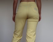 Vintage yellow high waisted slim fit skinny jeans pants lightweight pastel trousers retro size M L silver detailing straight fit cropped 90s