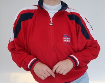 PUMA Track Jacket / Red Navy White / Retro Sportswear / Velvet Jacket / 00s 90s / Streetstyle / Rare Puma / Size M / Mens Womens Sportswear