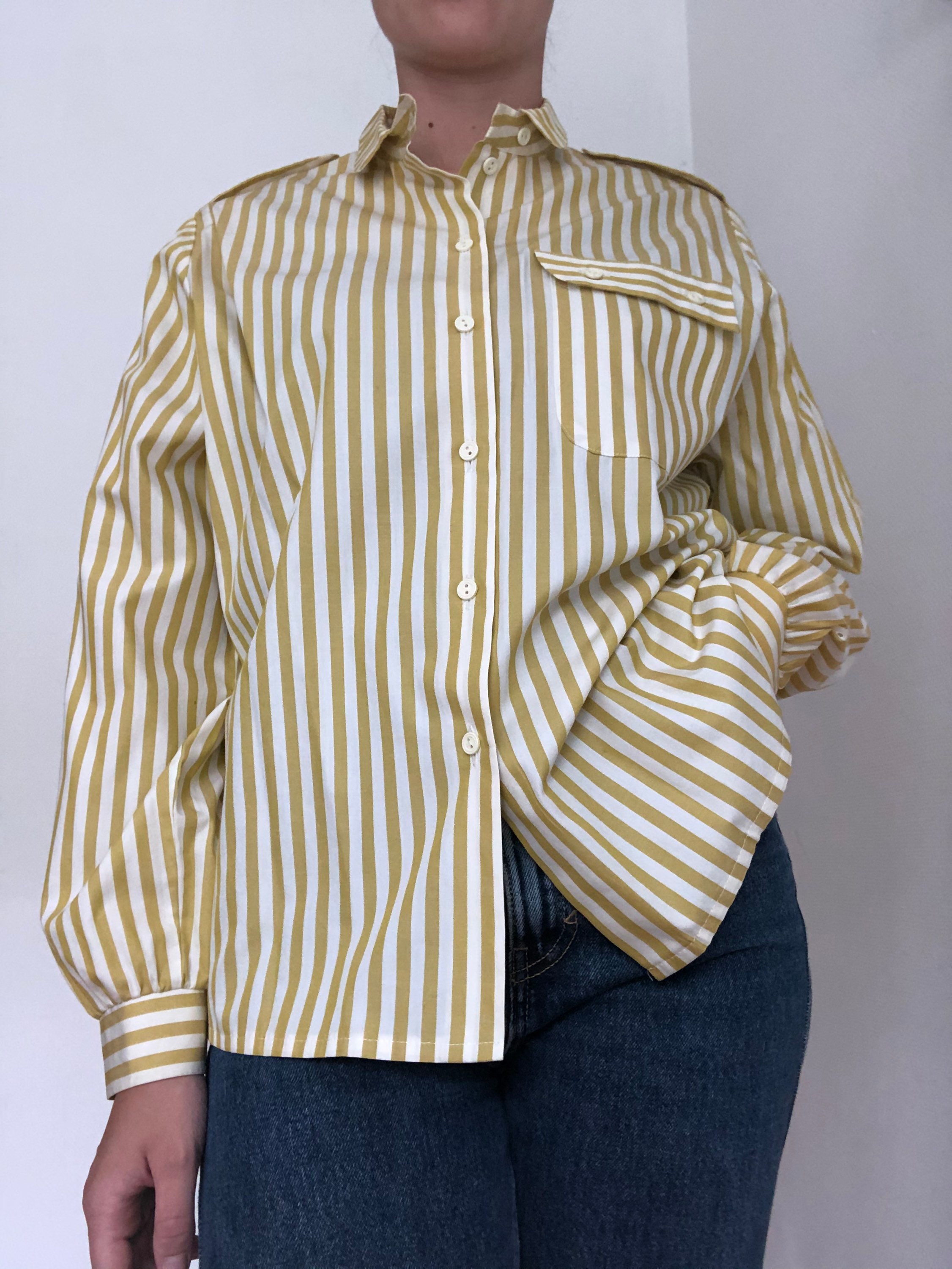 item pedaal enz SALE Vintage Striped Shirt Yellow 70s Retro Stripes Shirt - Etsy Norway