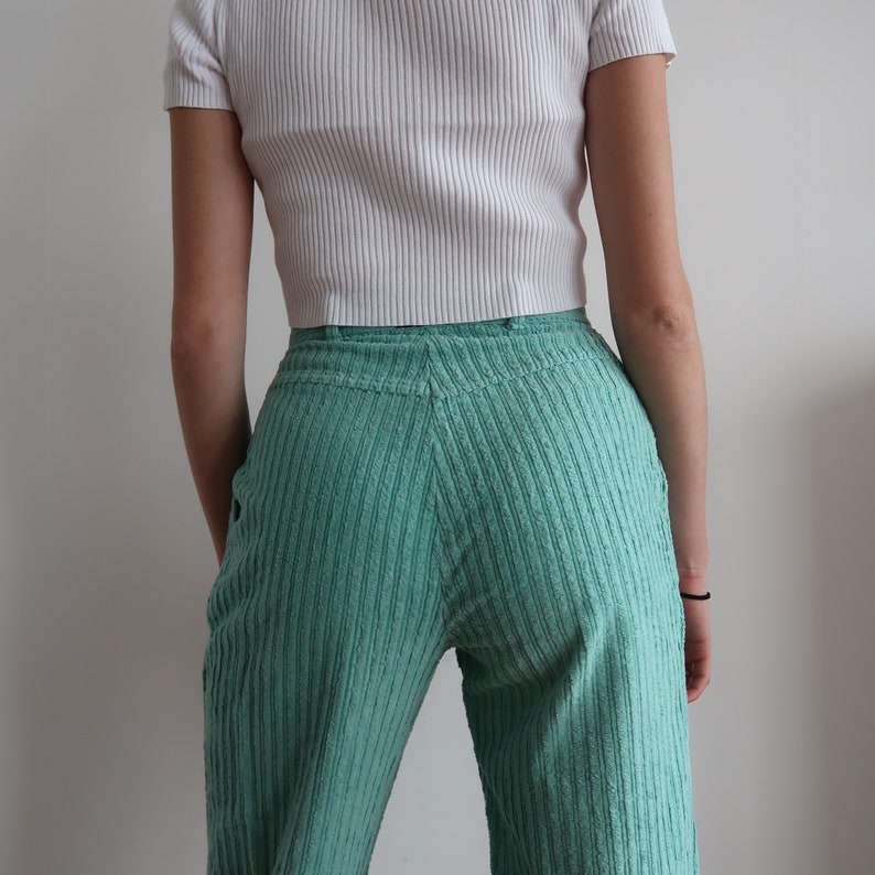 green high waisted corduroy pants