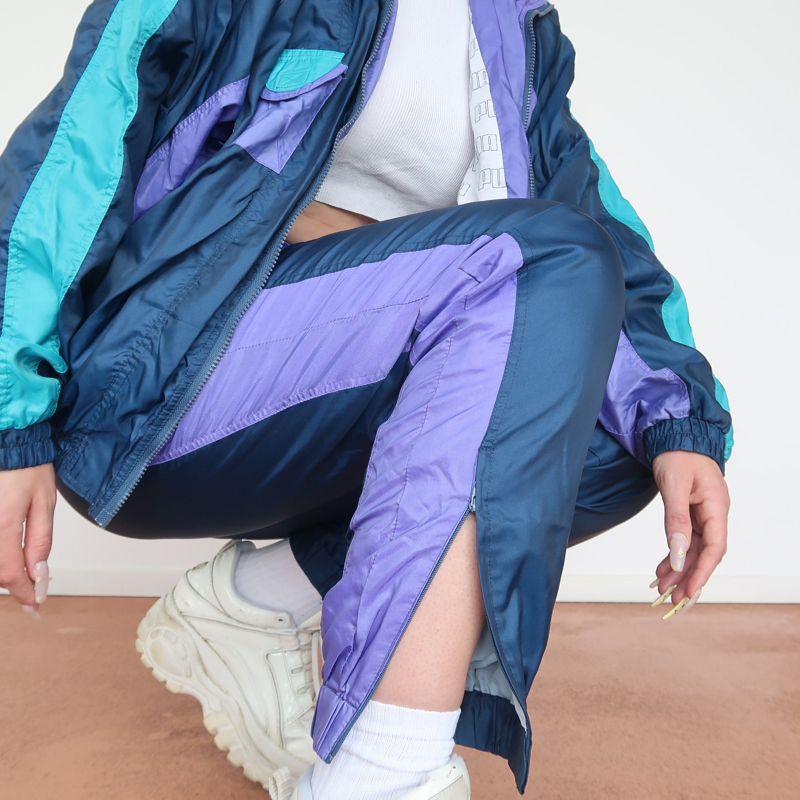 PUMA tracksuit purple green nylon 90s tracksuit sweatpants | Etsy