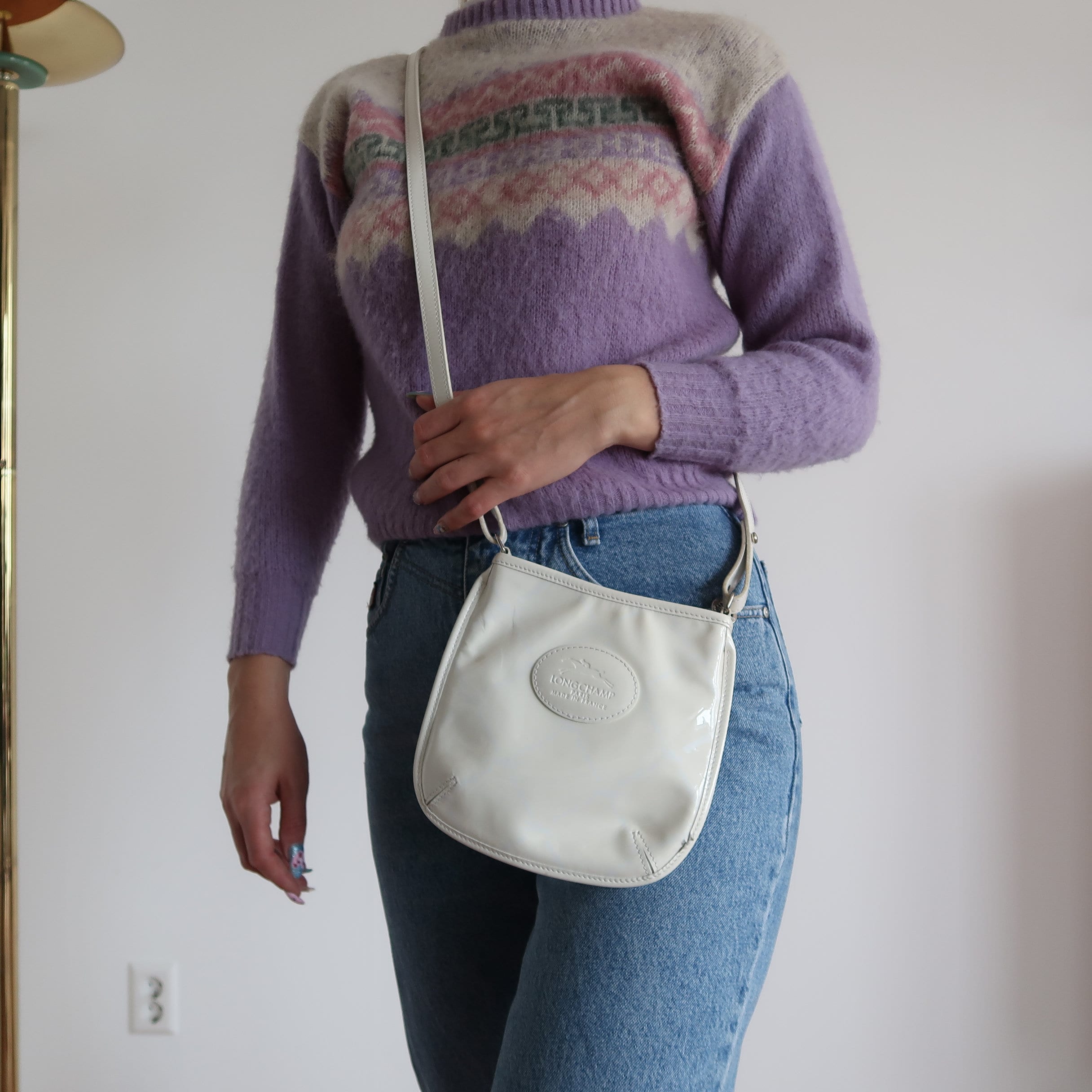 LONGCHAMP Vintage Shoulderbag White Vinyl Messenger Bag Etsy UK