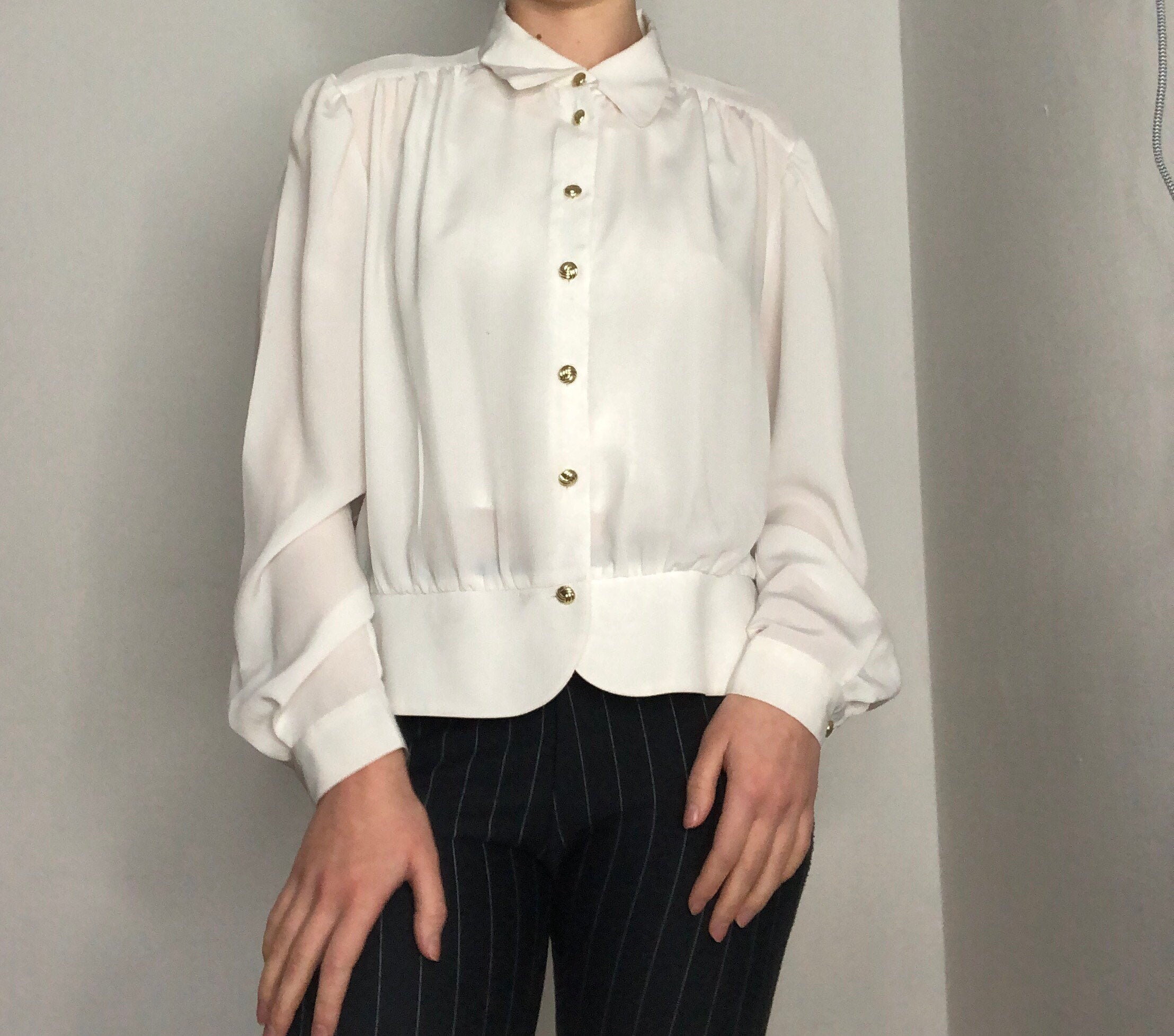 Vintage Sheer Blouse White Cute 