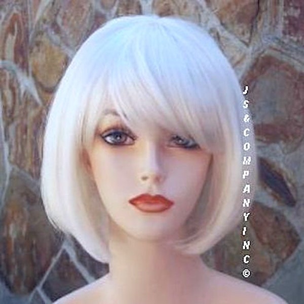 White Bob Straight Wig Tapered Back Bangs Theatrical Anime Emo Clue