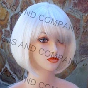 White Bob Straight Wig Tapered Back Bangs Theatrical Anime Emo Clue Hair