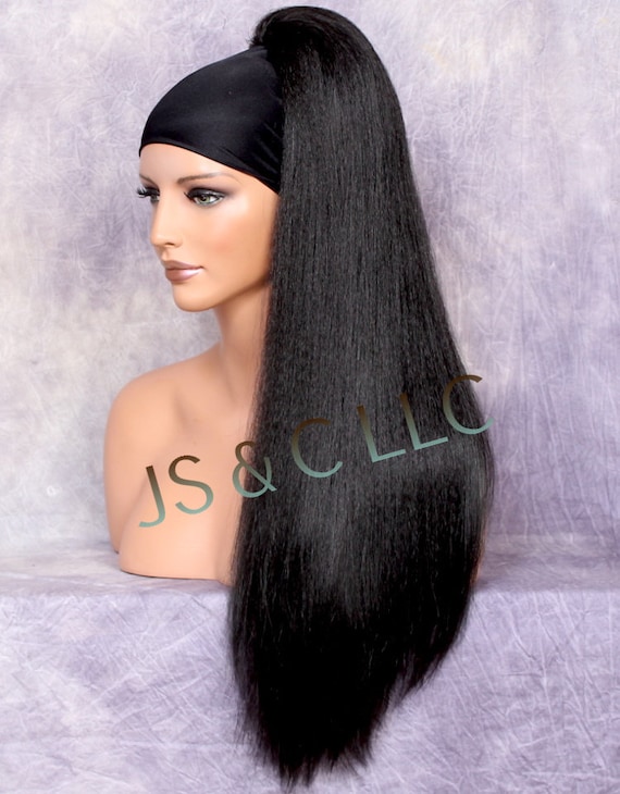 human hair straight drawstring ponytail