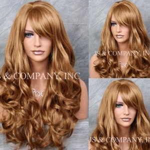 Strawberry Blonde Luscious Curly Layered Long Wig Off Center parting with Full Bangs Cancer Alopeica Theather Cosplay