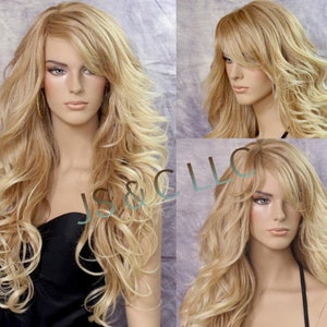 Absolutely Stunning Human Hair Blend Blonde Goddess Full Wig ... Big loose beachy waves and full bangs. Layers of hair to play with