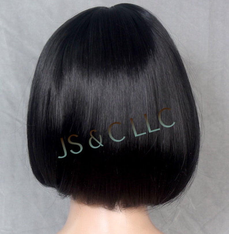 Black Short Straight Bob Center Part With Full Bangs Classy Etsy