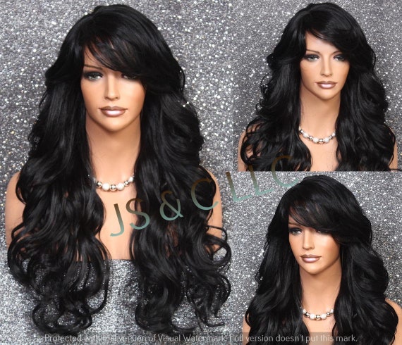 Absolutely Stunning Human Hair Blend Black Goddess Full Wig  display picture 1