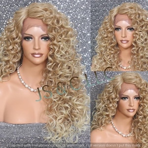 Strawberry Blonde mix Tight Curly Soft & Super Full Human Hair Blend Lace Front Wig Side Part Long Cancer Alopeica Theater Cosplay